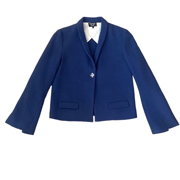 Creatures of the Wind Ribbed Navy Blue Blazer Jacket Split Bell Sleeve sz 2 - Picture 2 of 10